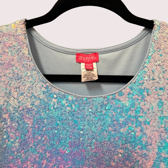 Zunie Girls Sequin Tulle Dress Blue Ombre Party Formal Size 14/16 - Picture 8 of 11